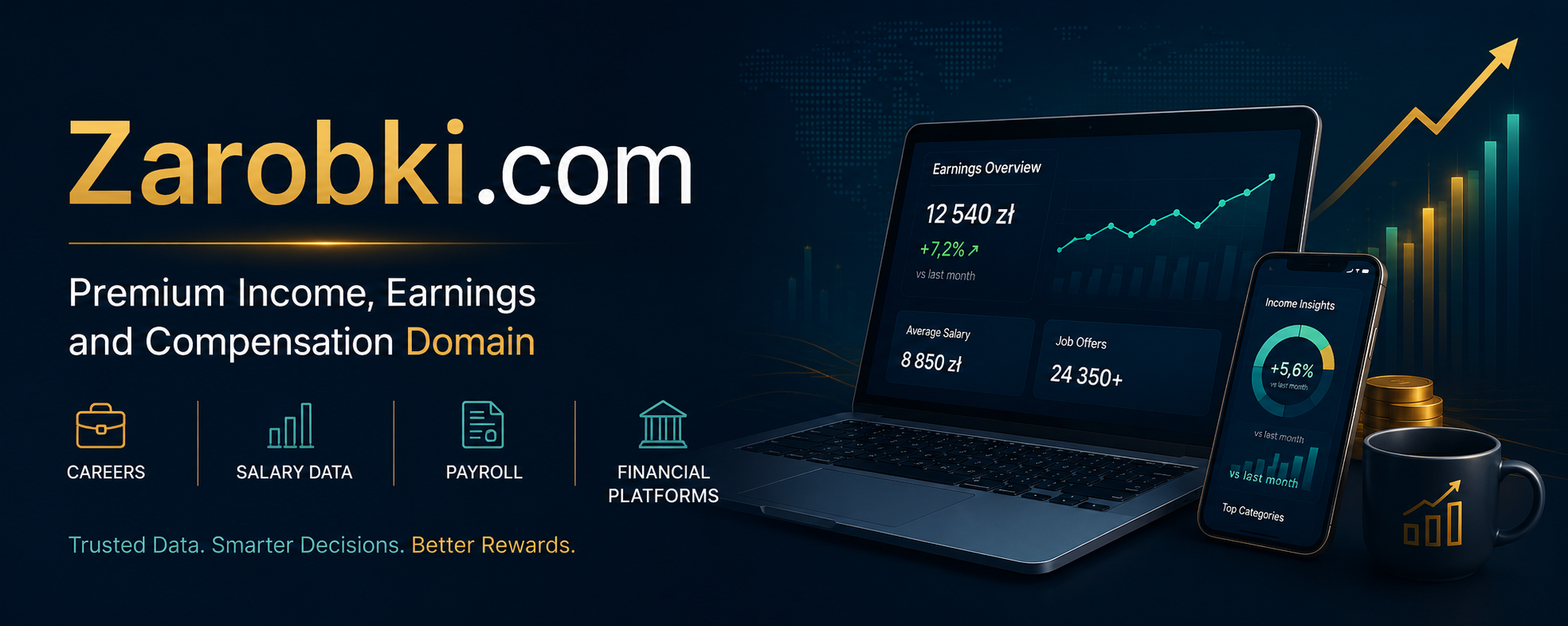 Zarobki.com premium domain for income, earnings and compensation platforms